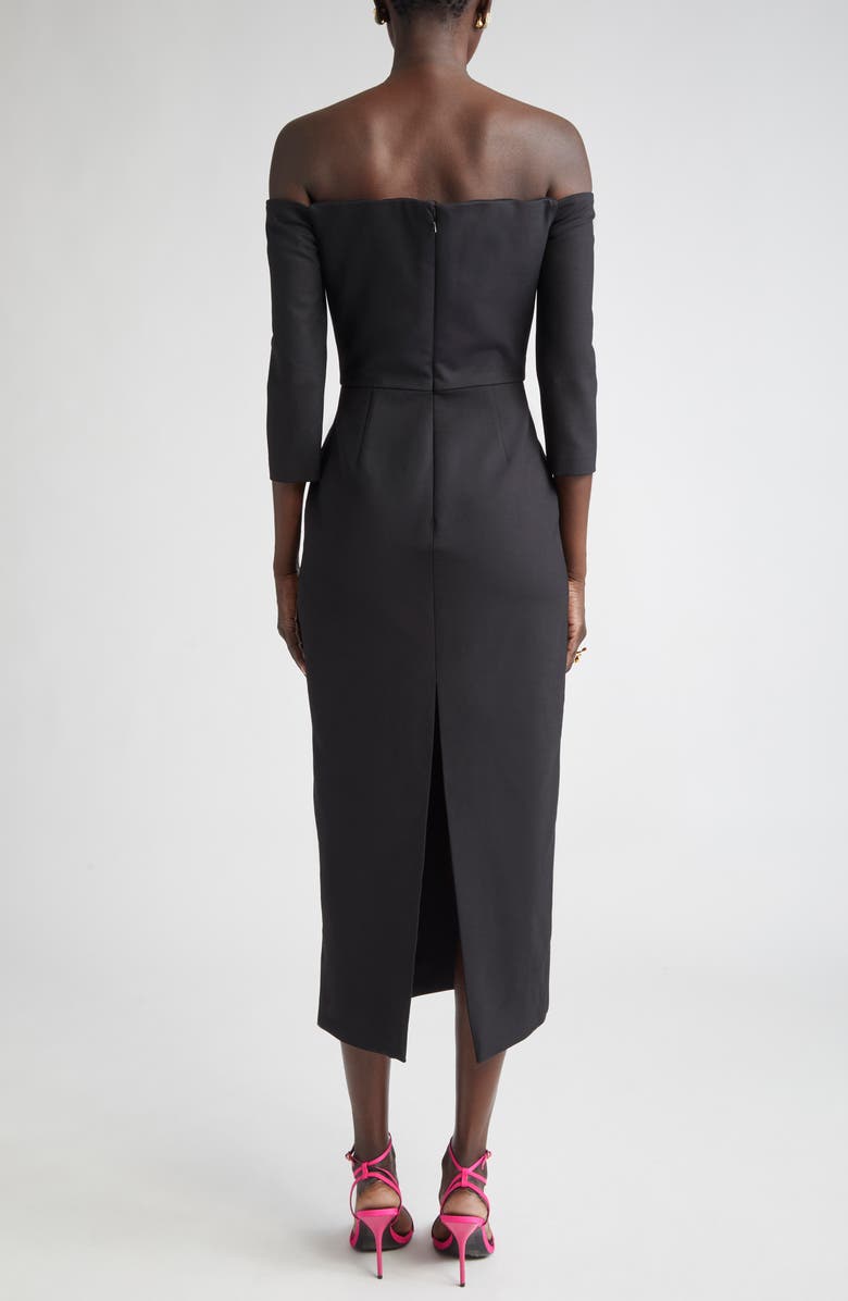 Oscar de la Renta Mosaic Rose Embroidered Off the Shoulder Midi Dress, Alternate, color, 