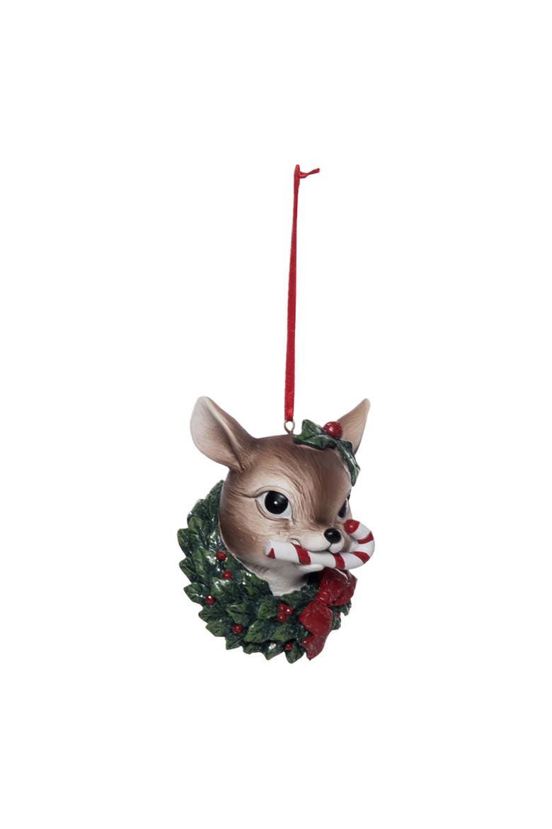 Deer/Candy cane Christmas Tree Ornament, Main, color, Brown