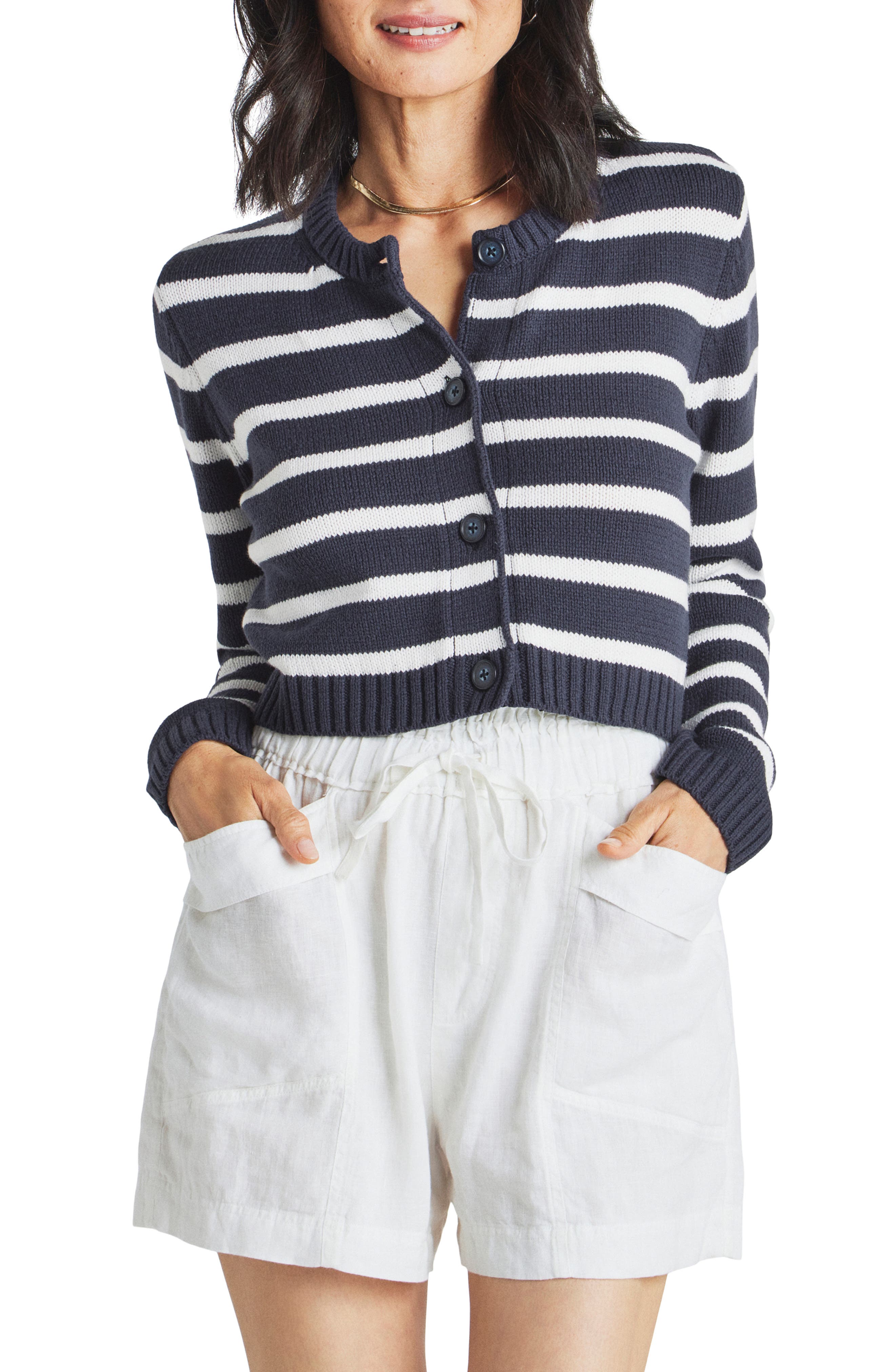 Splendid Rowena Stripe Cotton Blend Crop Cardigan (Women) | Nordstromrack
