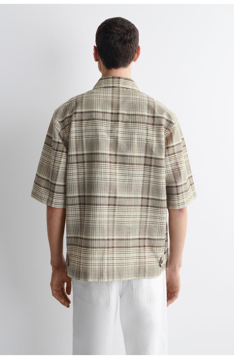COS Checked Linen-blend Short-sleeved Shirt, Alternate, color, Beige / Checked