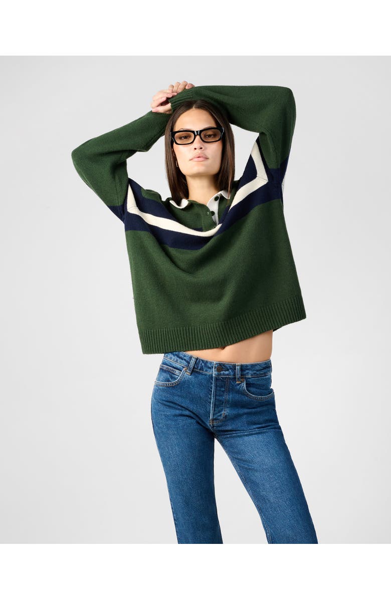 WeWoreWhat Knitted Rugby Shirt, Alternate, color, Forest Gr/Navy