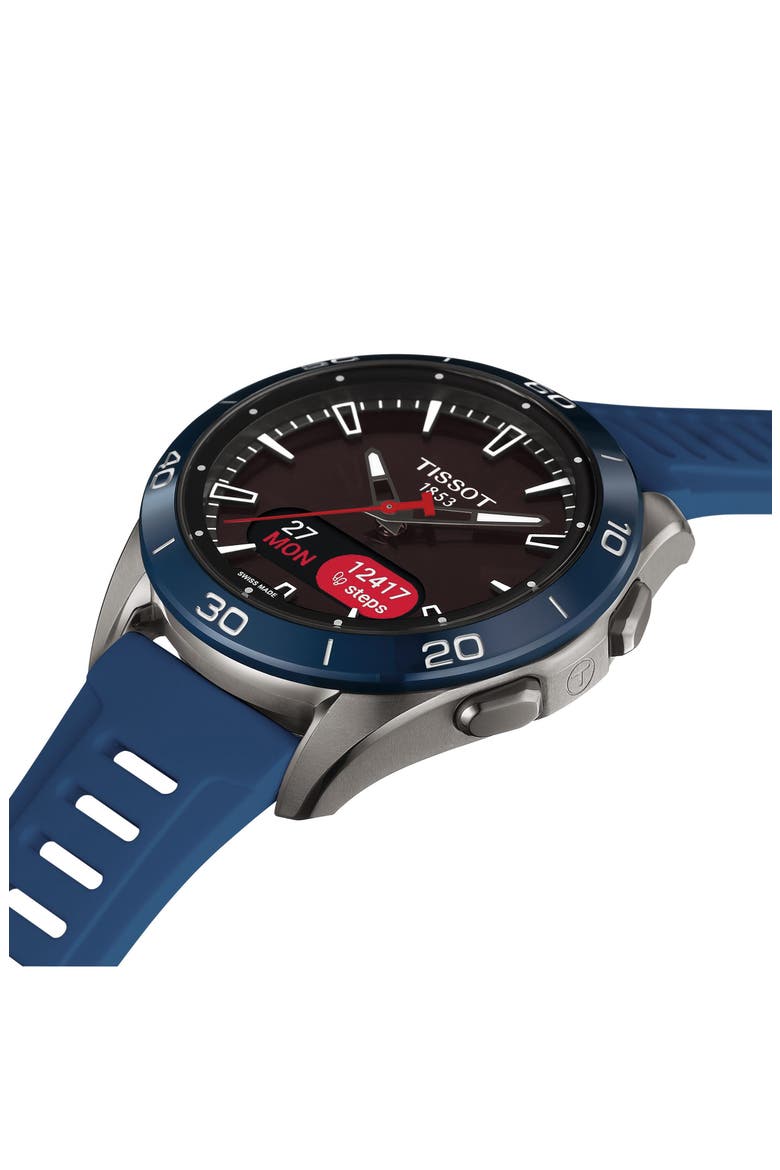 T-Touch Connect Sport Solar Smart Silicone Strap Watch, 43.75mm, Alternate, color, BLUE
