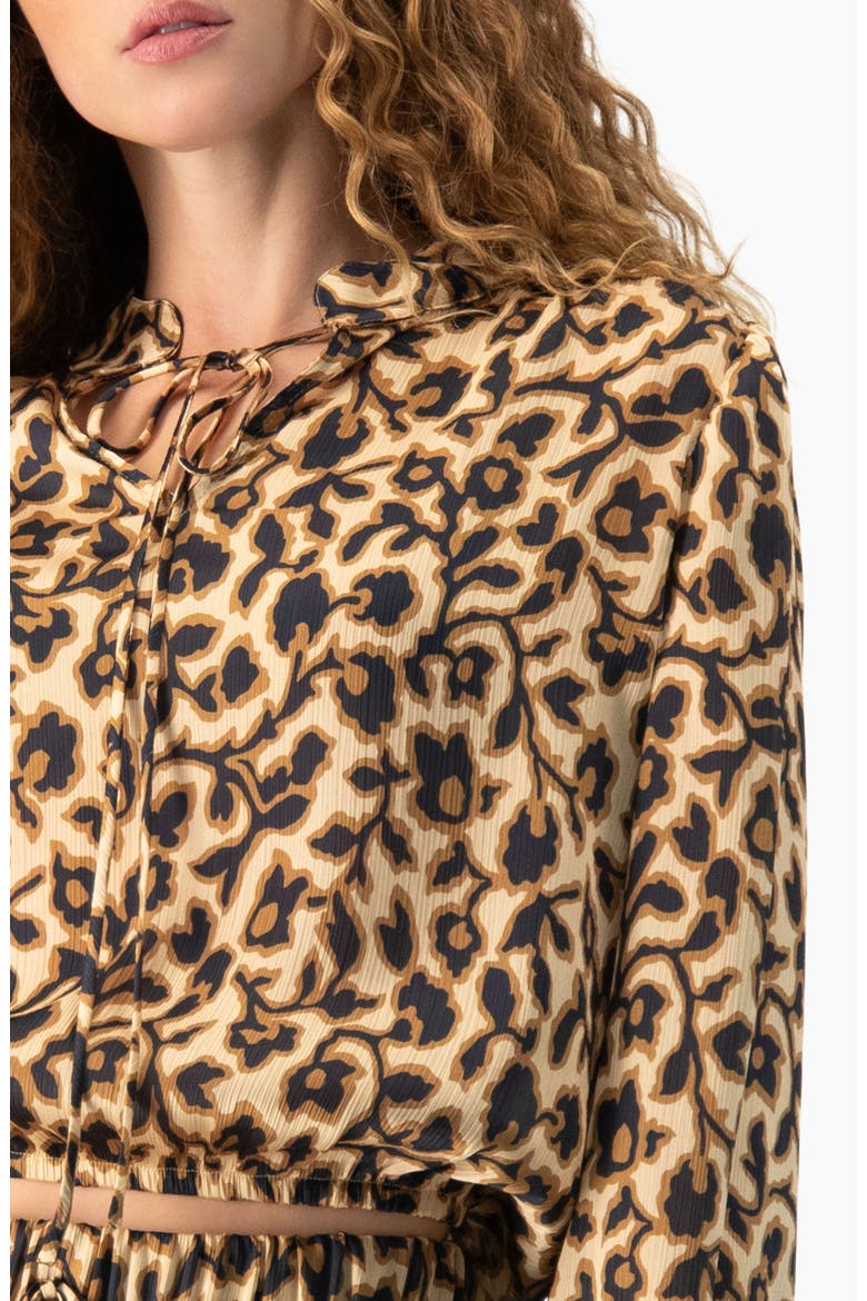 Cropped Animal-Print Lace-Up Blouse, Alternate, color, Light Brown