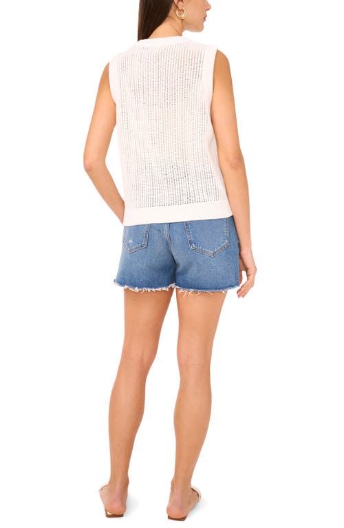 Vince Camuto Drop Needle Cotton Blend Sleeveless Sweater In White