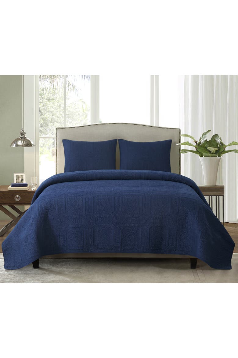 Courtyard Navy Bedding Quilt Collection Sets, Alternate, color, Blue
