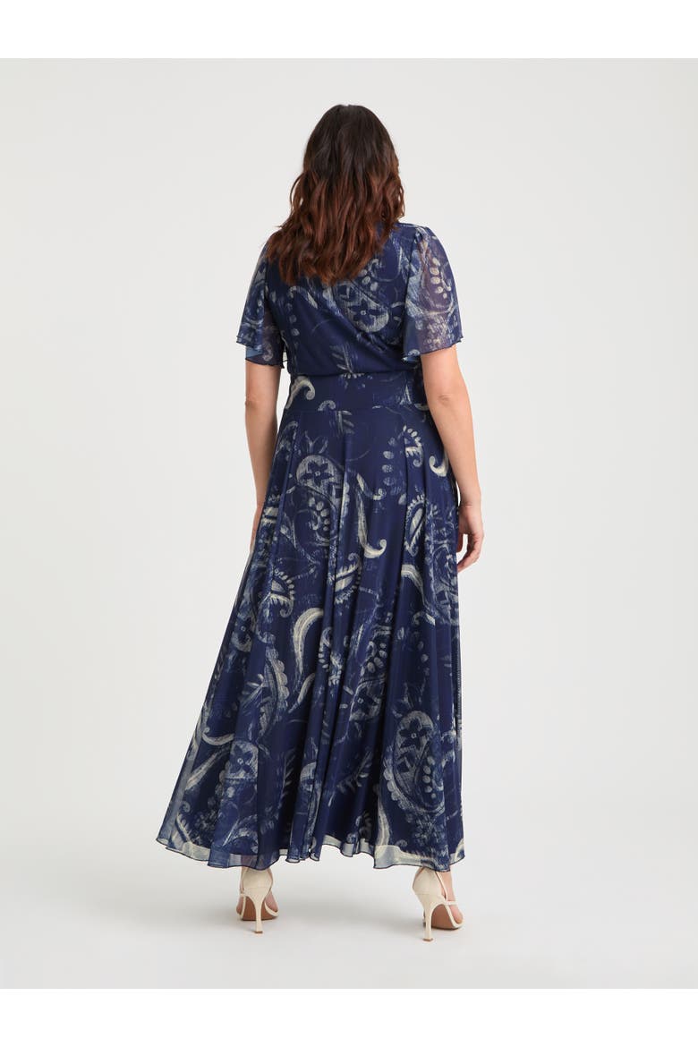 Kemi Print Bolero Wrap Bodice Maxi Gown, Alternate, color, Vintage Navy Paisley