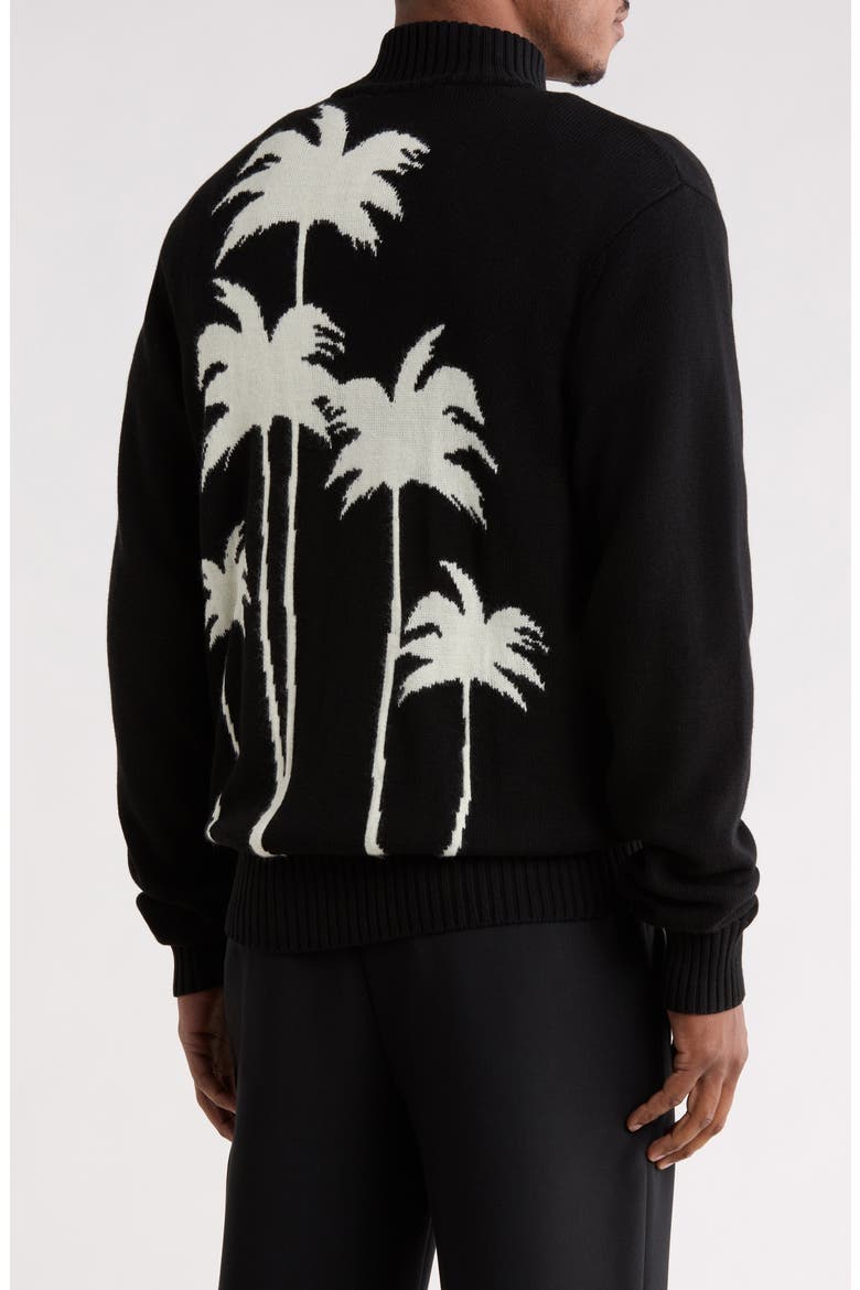 Palm Tree Cotton & Wool Zip Cardigan, Alternate, color, BLACK WHITE