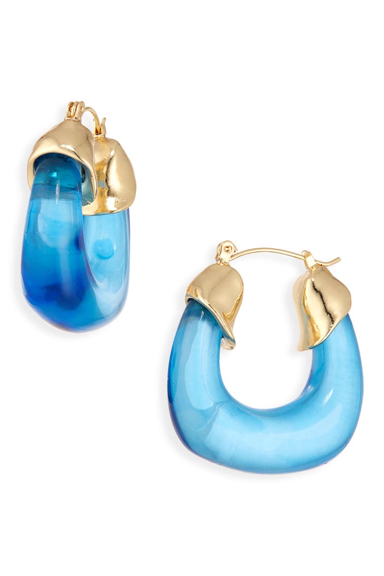 Resin Hoop Earrings, Main, color, GOLD/ BLUE