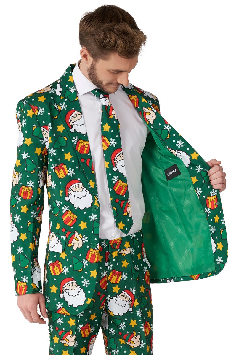 OppoSuits Santa & Elves Trim Fit Suit & Tie, Alternate, color, Green