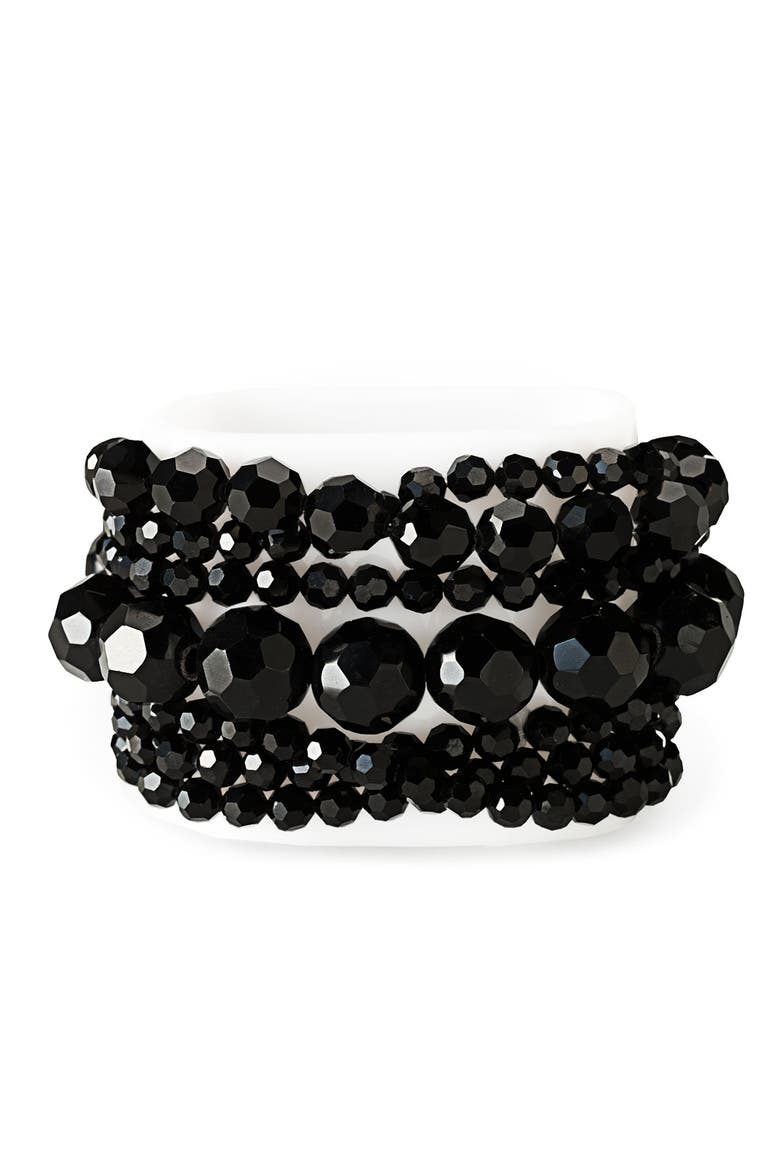 Glass Stretch Pearl Bracelet, Main, color, JET