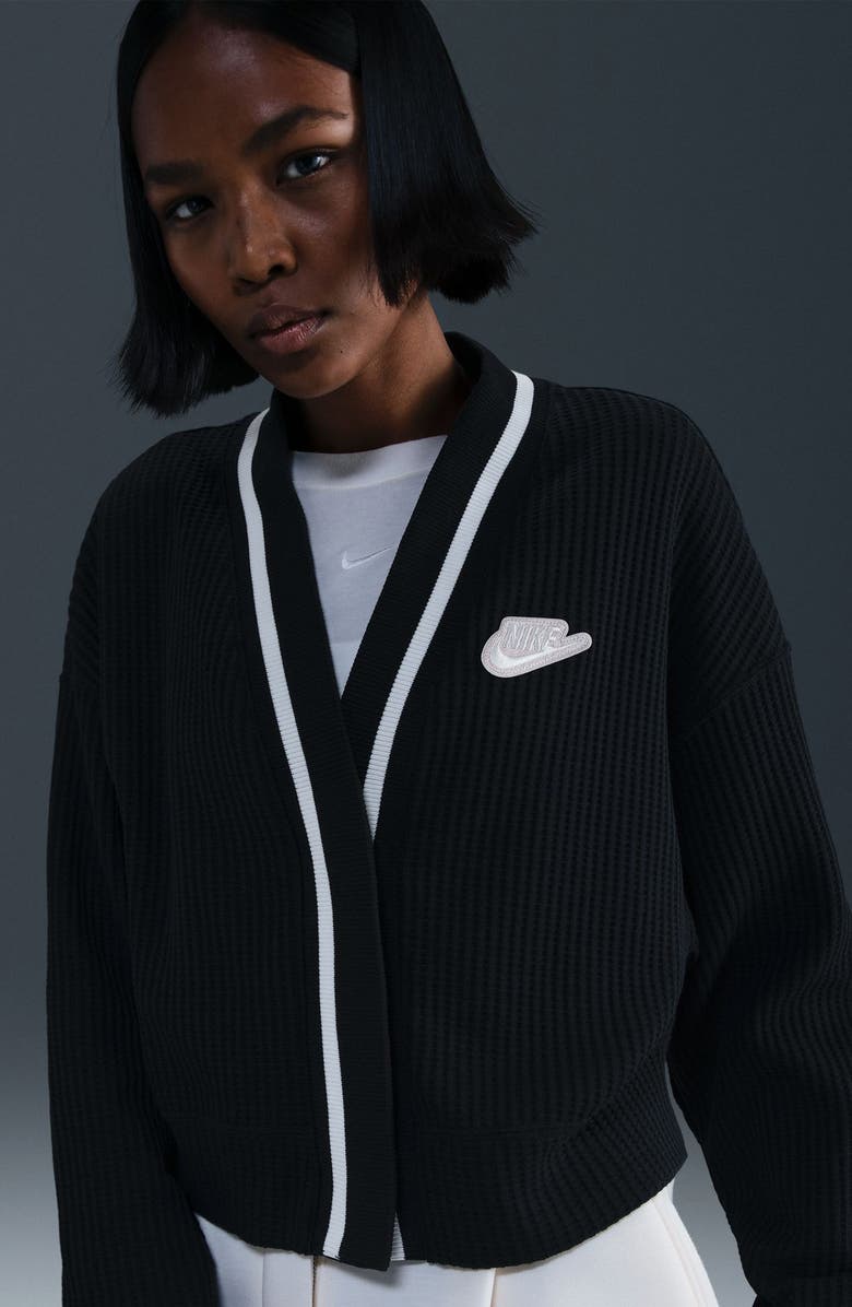 Nike Prep Waffle Stitch Cardigan, Alternate, color, 010 Black