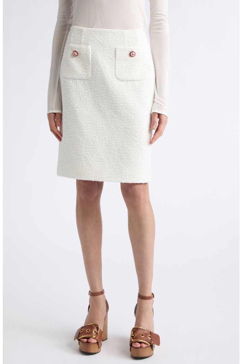 Jewel Button A-Line Rachel Tweed Skirt, Main, color, W0001 BIANCO NATURALE