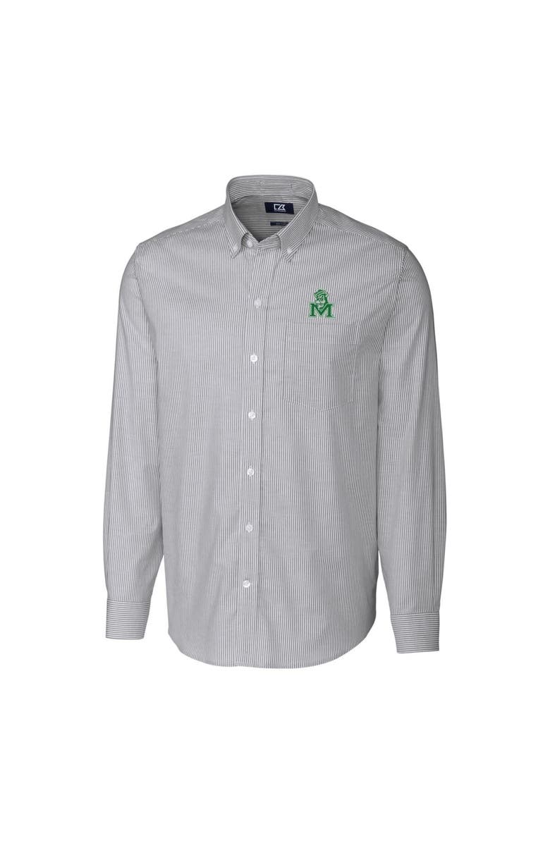 Cutter & Buck Men's Cutter & Buck Charcoal Marshall Thundering Herd Vault Stretch Oxford Stripe Long Sleeve Button-Down Shirt, Alternate, color, 