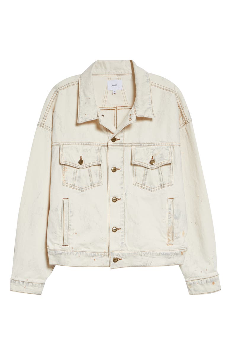 Rhude Dirtied Cotton Trucker Jacket, Main, color, Woodland White