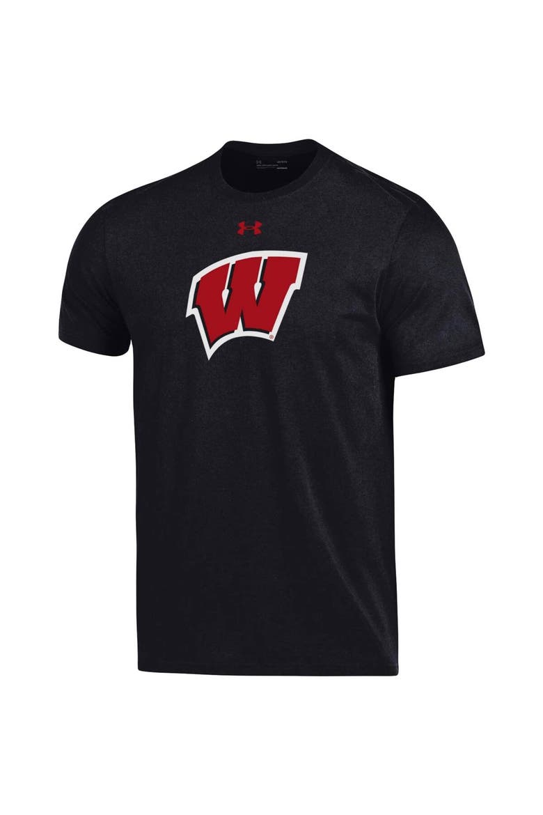 Men's Under Armour Black Wisconsin Badgers School Logo Performance Cotton T-Shirt, Alternate, color, Black