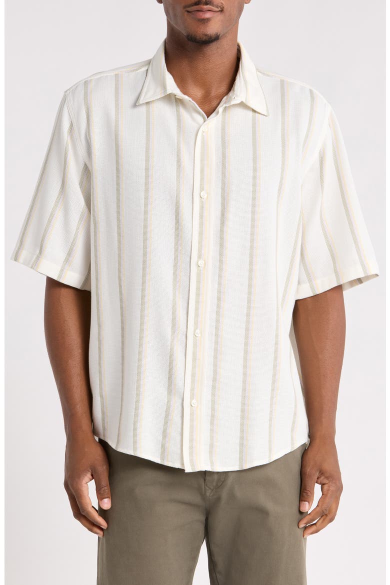 Eralino Stripe Short Sleeve Button-Up Shirt, Main, color, NATURAL