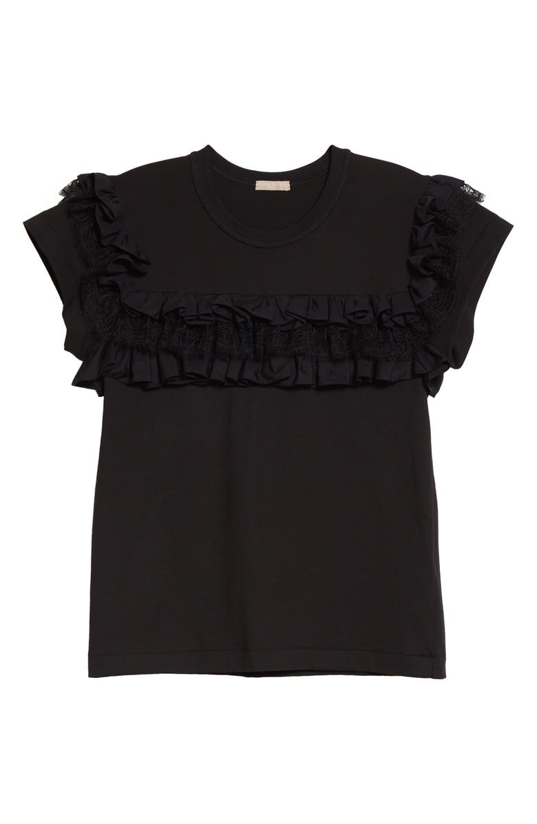 Alaïa Lace Ruffle Cotton Jersey T-Shirt, Main, color,