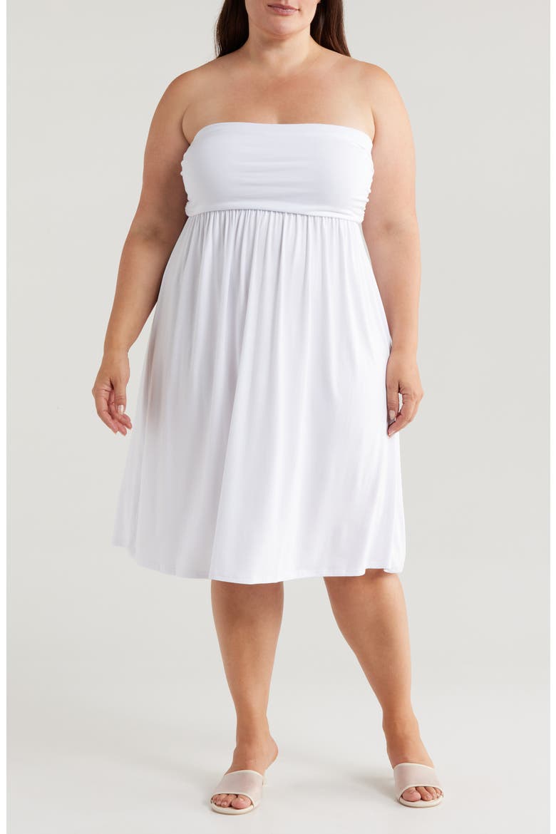 Strapless Jersey Midi Dress, Main, color, WHITE