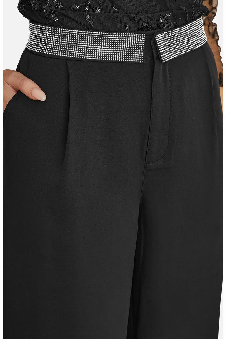 Diamante Waistband Wide Leg Trousers, Alternate, color, Black