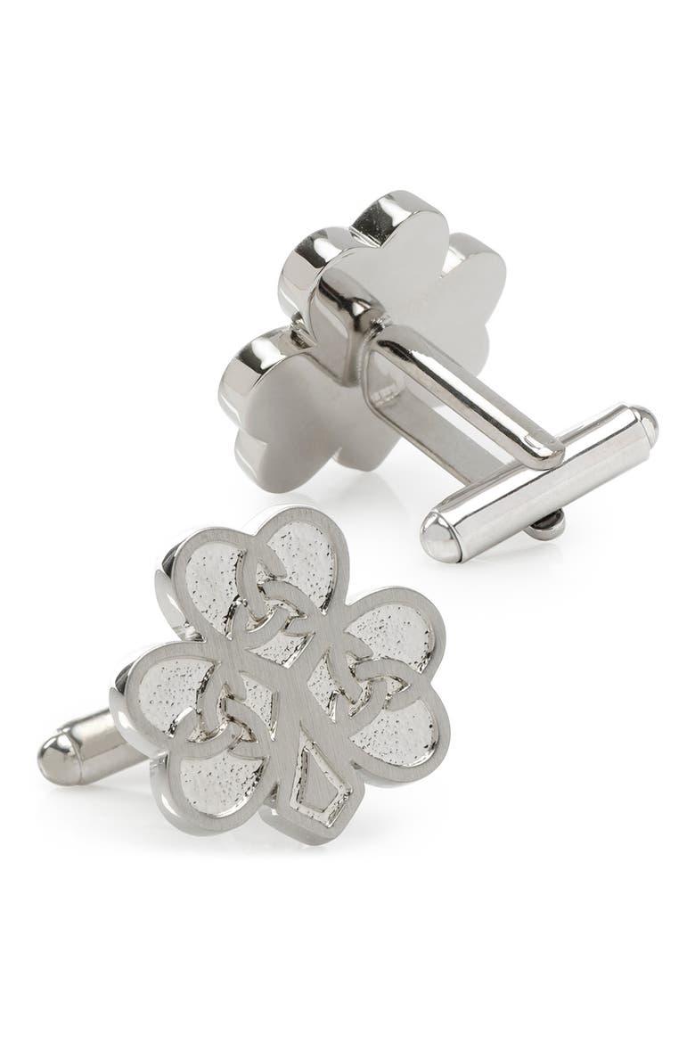 Celtic Knot Shamrock Cuff Links, Alternate, color, SILVER