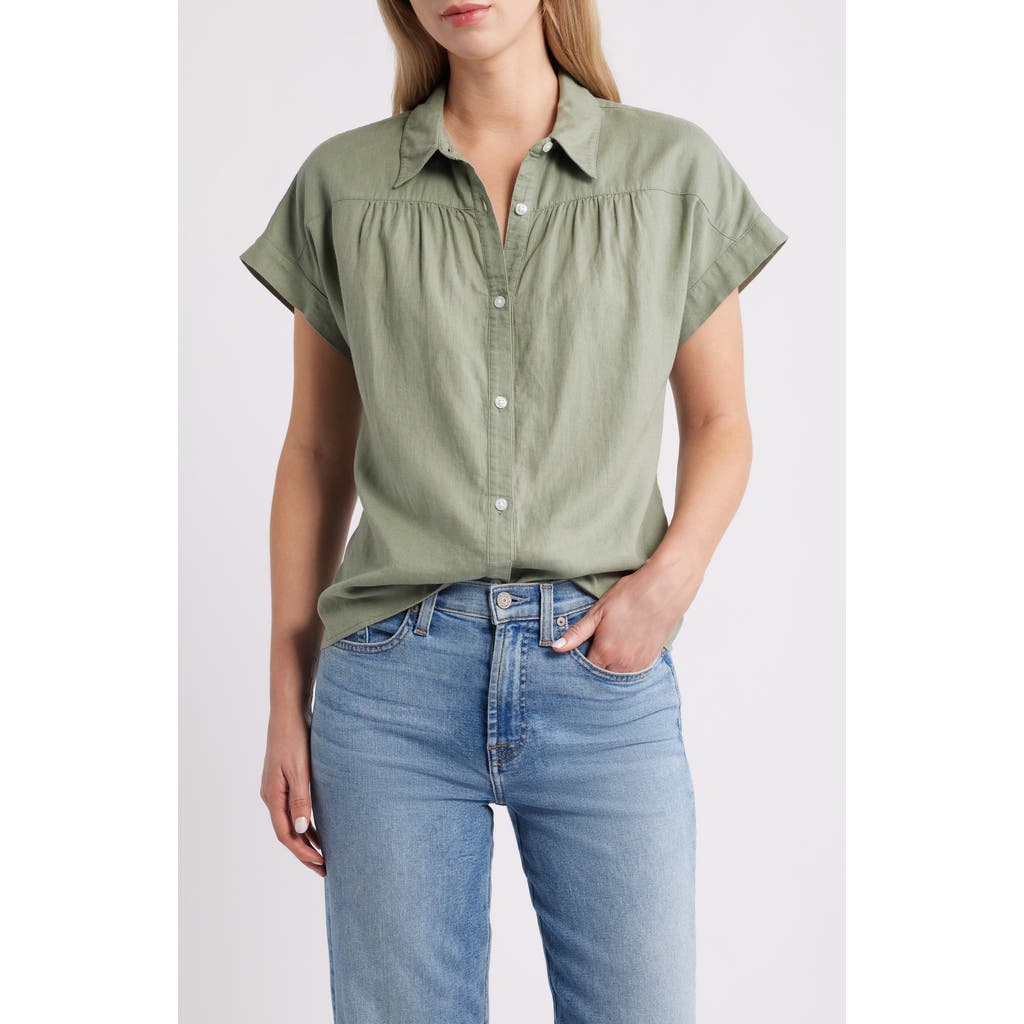 Caslonr Caslon(r) Short Sleeve Linen Blend Button-up Shirt In Green