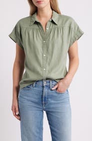 Caslon® Short Sleeve Linen Blend Button-Up Shirt