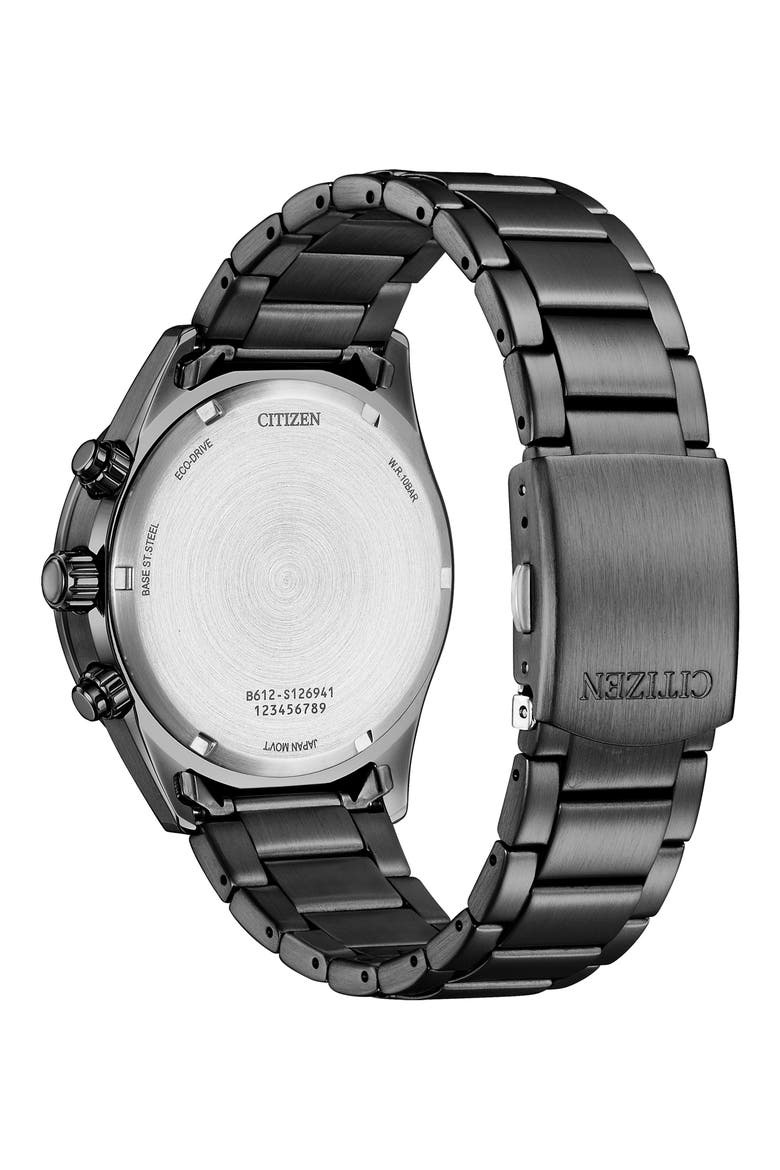 Eco-Drive Chronograph Bracelet Watch, 43mm, Alternate, color, BLACK