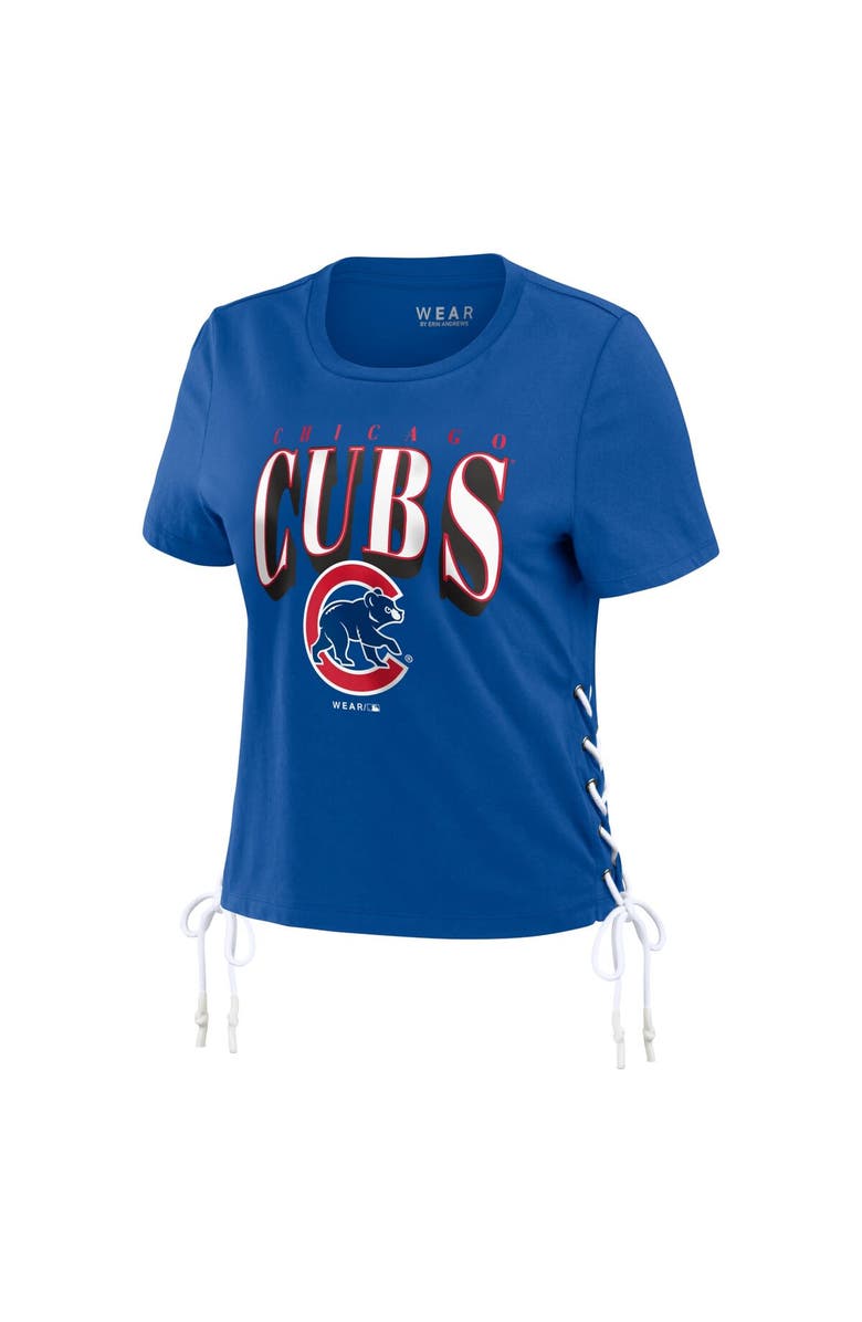 WEAR by Erin Andrews Women's WEAR by Erin Andrews Royal Chicago Cubs Side Lace-Up Cropped T-Shirt, Alternate, color, 
