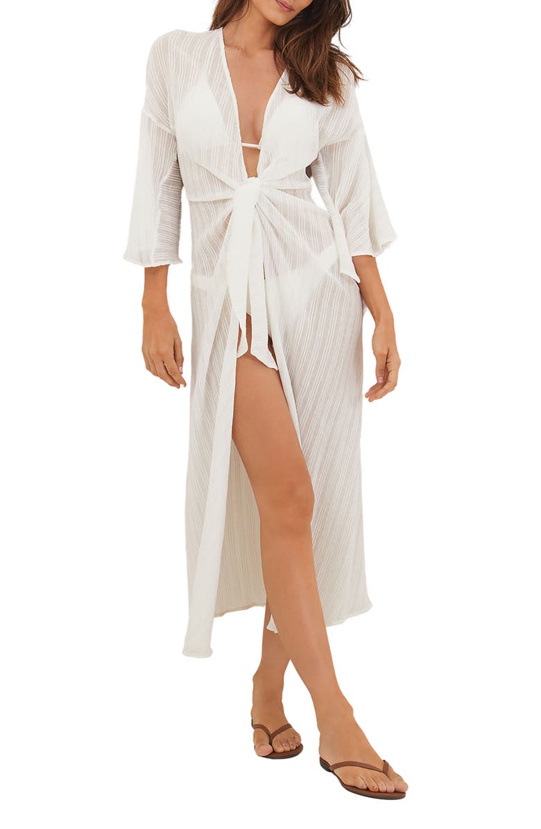 ViX Paula Hermanny Perola Knot Cotton Cover-Up Dress, Main, color, 
