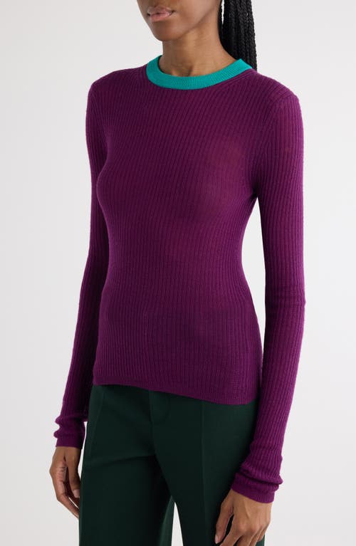 Chloé Contrast Collar Wool Rib Sweater In Sparkling Purple