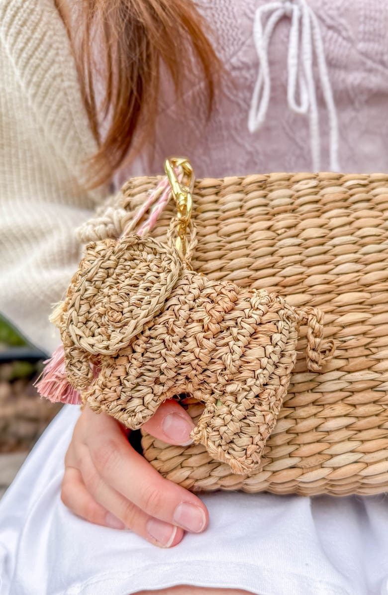 LIKHA Elephant Raffia Bag Charm, Alternate, color, Brown