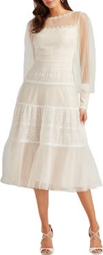 Tadashi Shoji Lace Long Sleeve Midi Dress