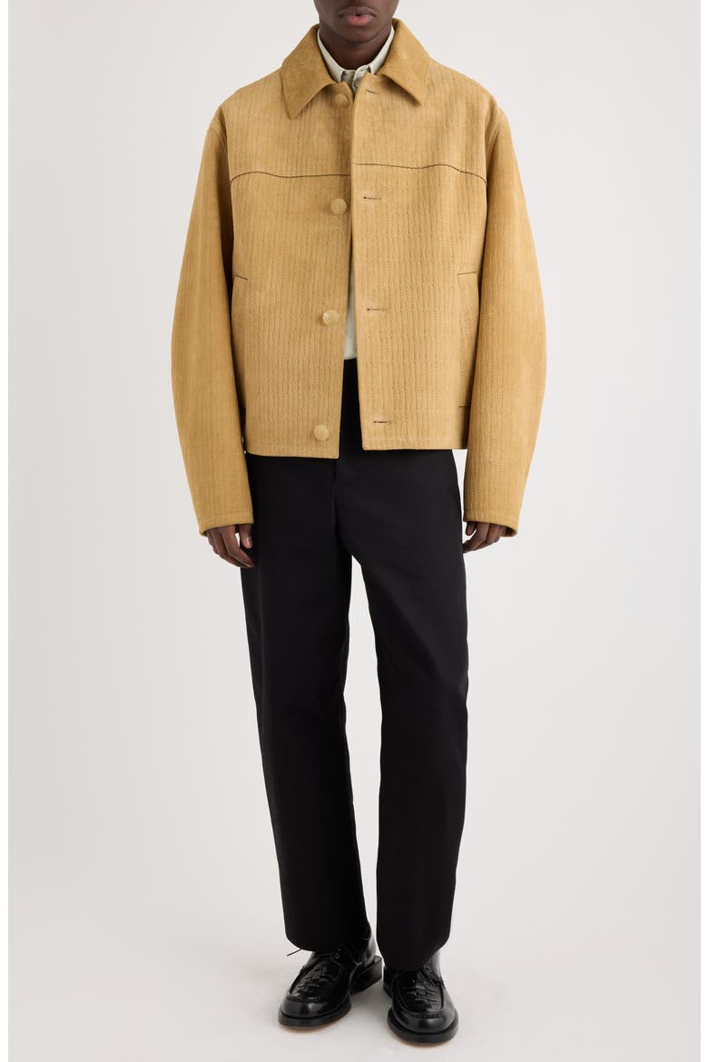 Le Blouson Vannier Basket Weave Leather Jacket, Alternate, color, BEIGE