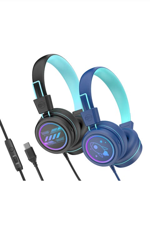 KidJamz KJ55U (2 Pack) USB-C Kid's Headphones w/ LED Lights