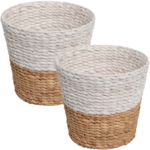 Toby Two-Tone Handwoven Water Hyacinth 3.1-Gallon Tapered Round Wicker Watebasket (Set of 2)