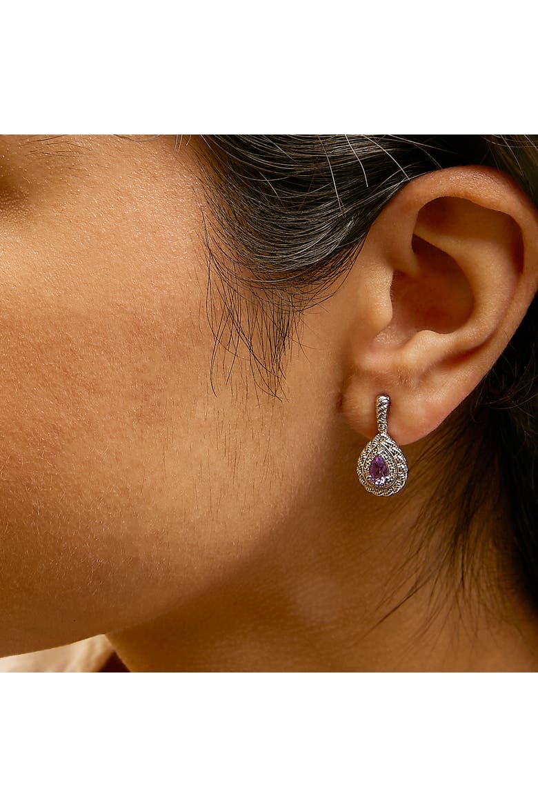 Sterling Silver Pear Cut Amethyst and Diamond Accent Teardrop Drop Earrings, Alternate, color, Silver