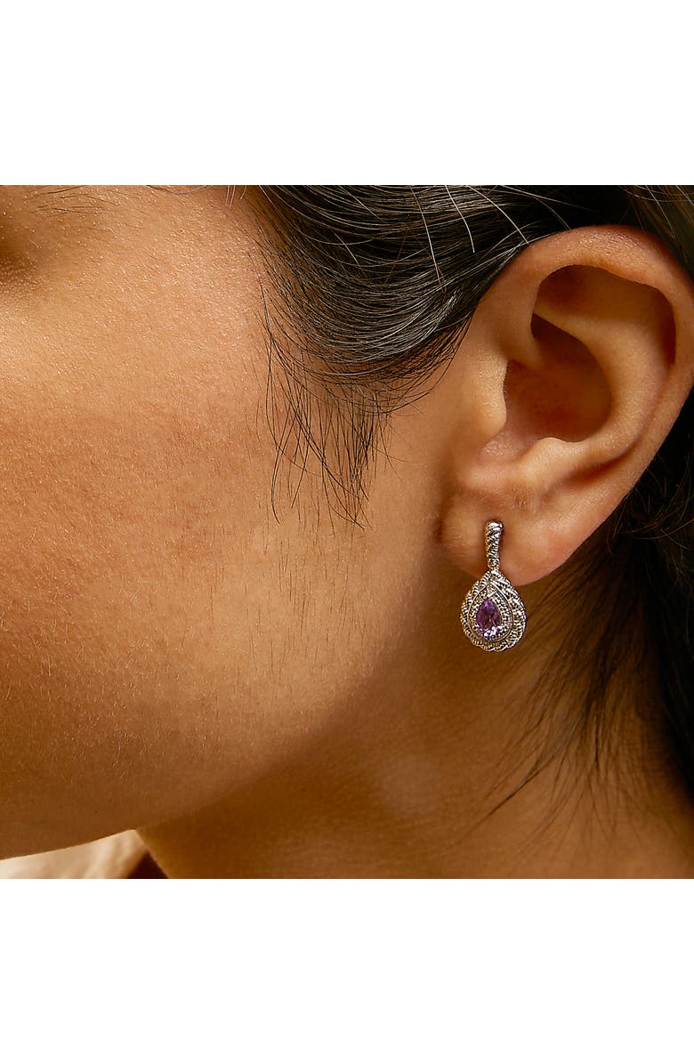 Haus of Brilliance Sterling Silver Pear Cut Amethyst and Diamond Accent Teardrop Drop Earrings, Alternate, color, Silver