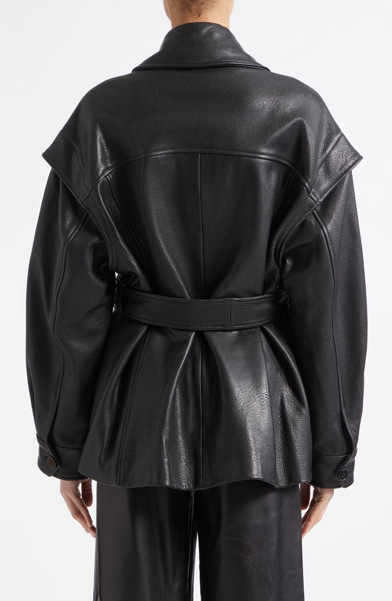 NOUR HAMMOUR Perrin Belted Leather Jacket, Alternate, color, Black