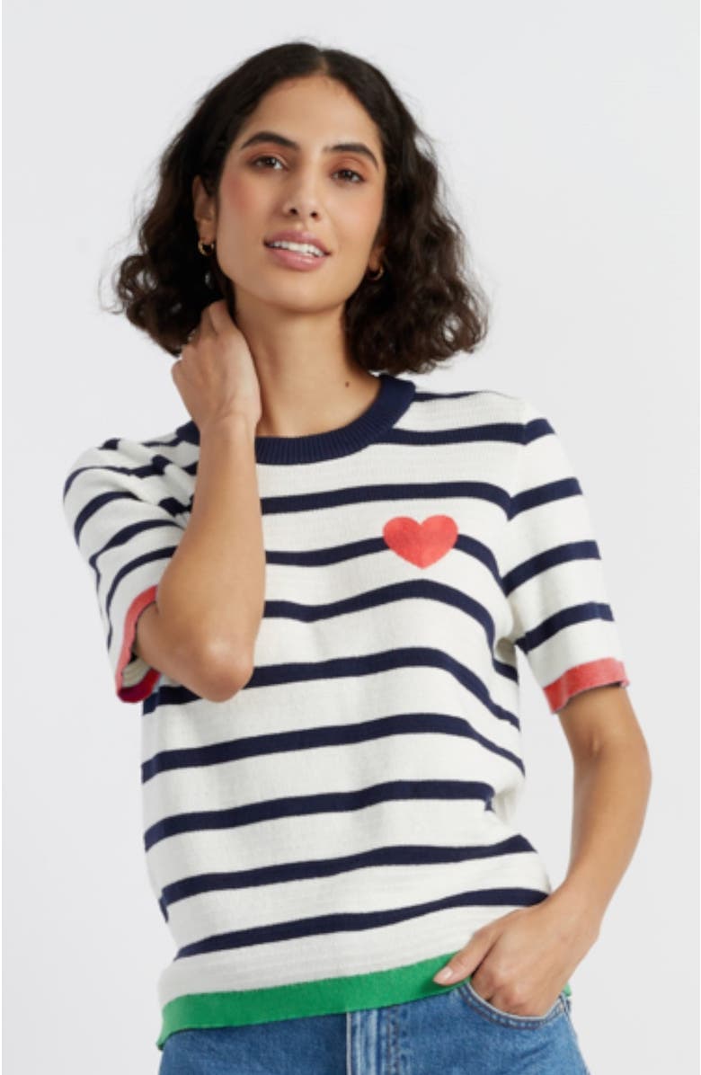 Chinti & Parker Cotton Heart Breton Crochet T-Shirt, Alternate, color, Cream-Navy