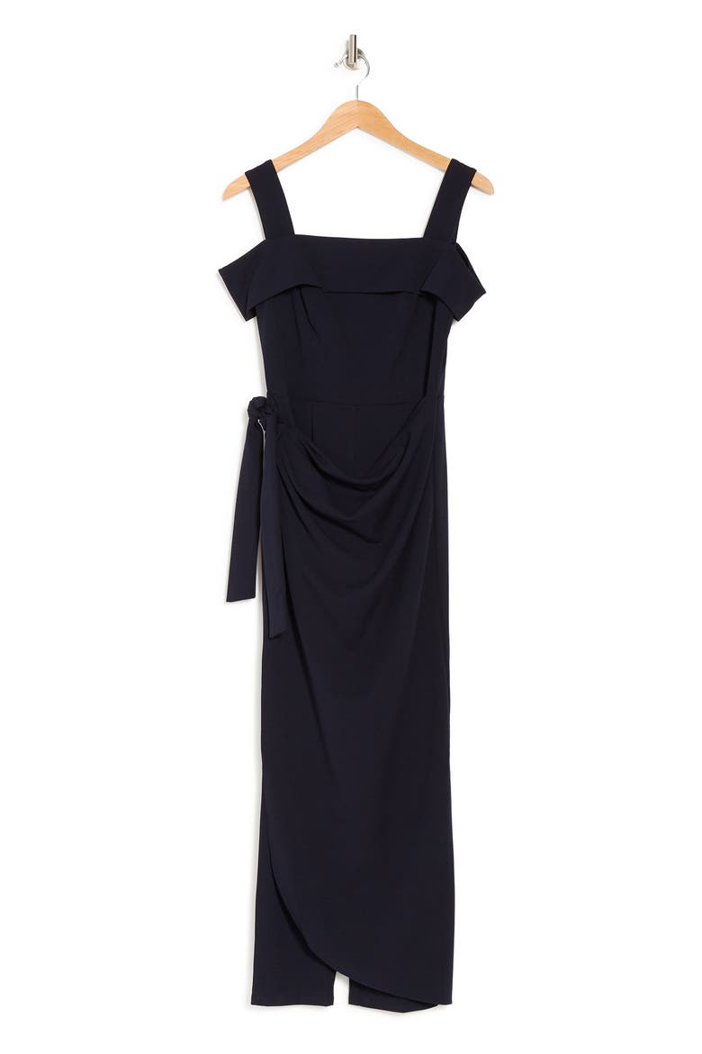 Cold Shoulder Waist Tie Overlay Jumpsuit, Alternate, color, BLACK