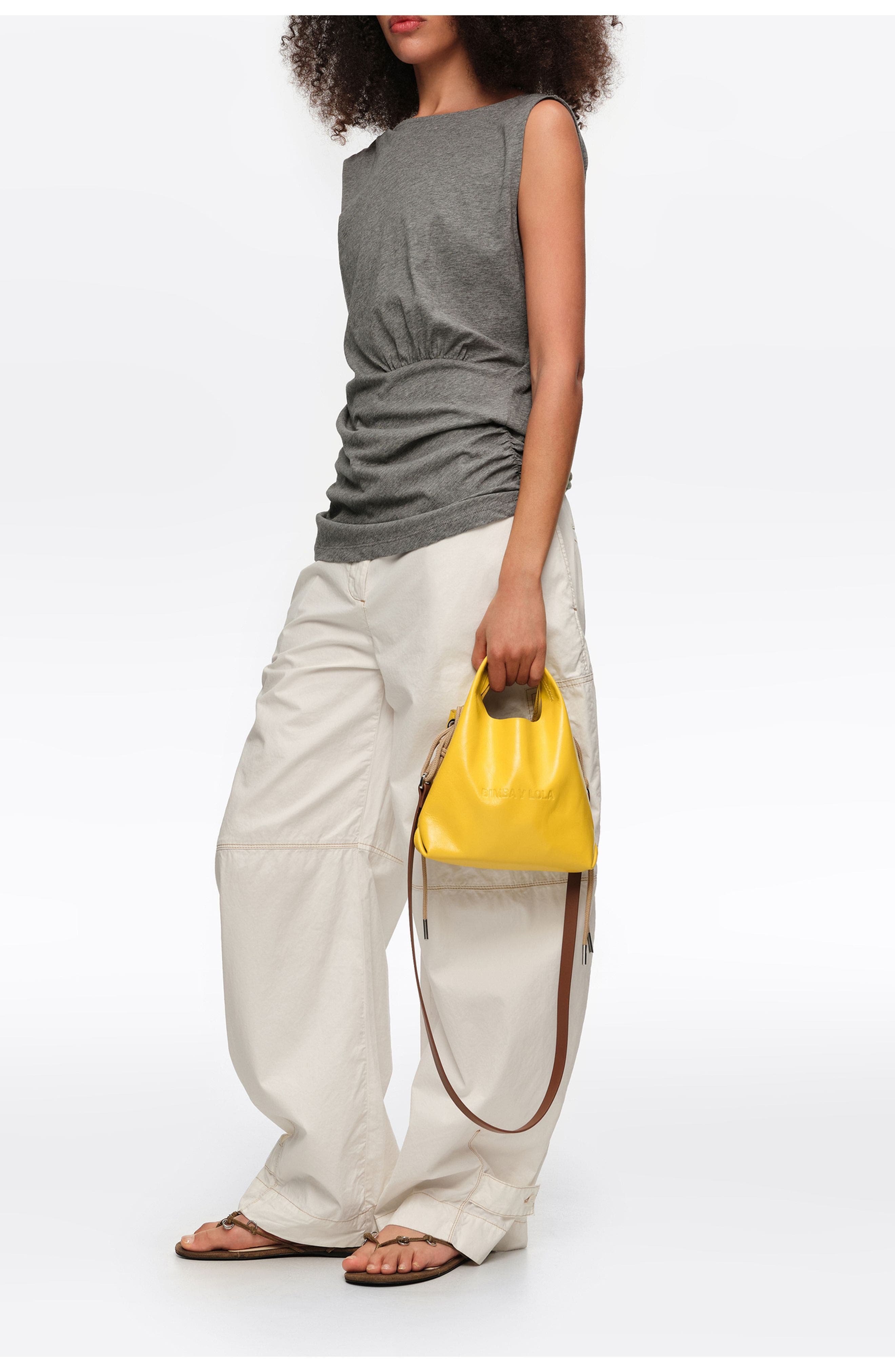 Leather Mini Paper Bag SS26, Alternate, color, YELLOW