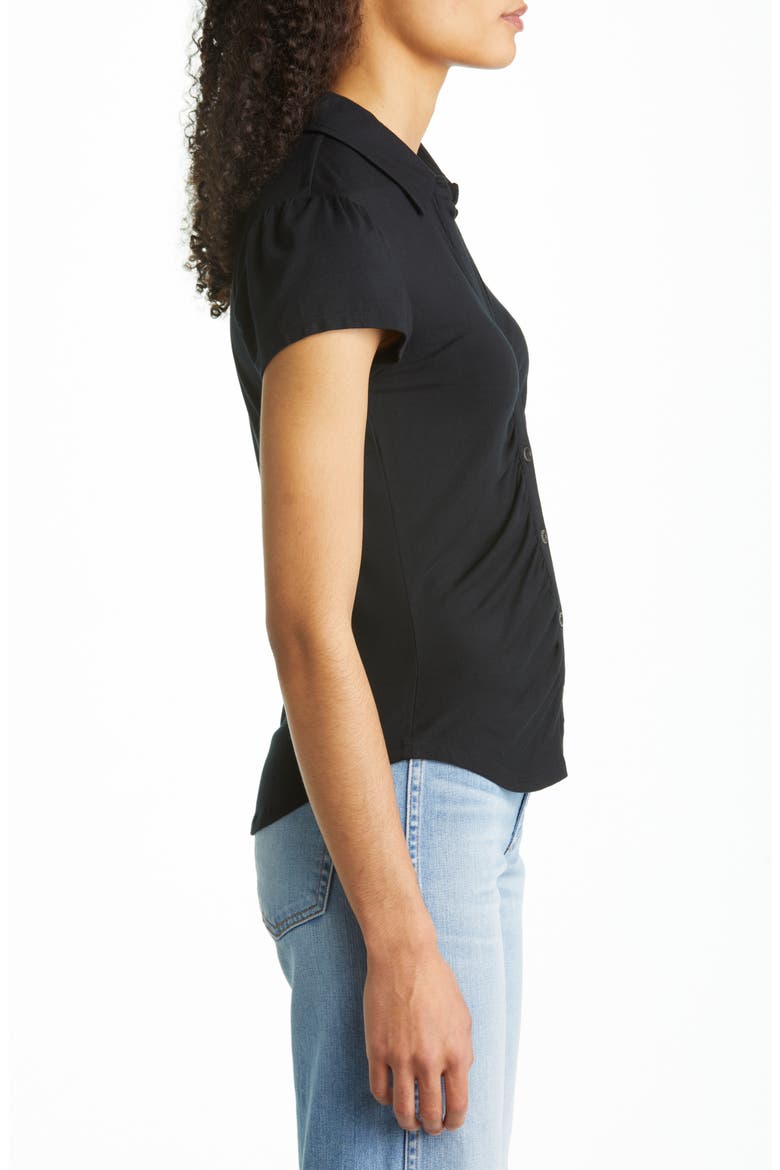 Dream Shirred Placket Knit Button-Up Shirt, Alternate, color, BLACK