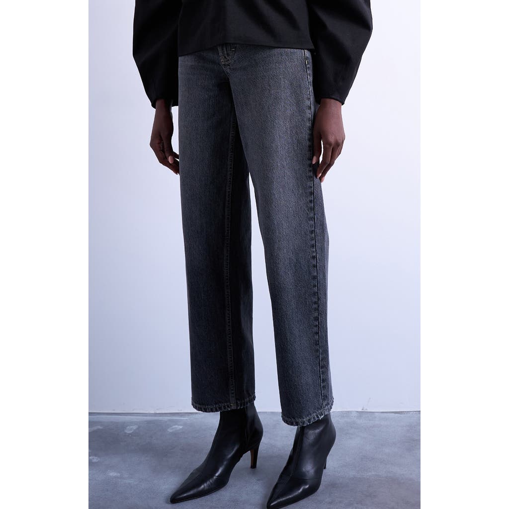 Topshop Cinch Low Rise Relaxed Jeans In Gray