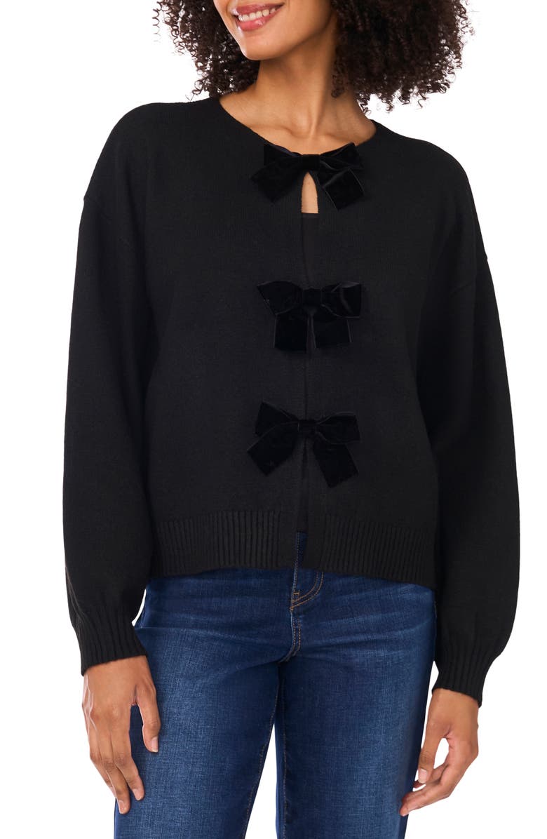 CeCe Bow Cardigan, Main, color, Rich Black