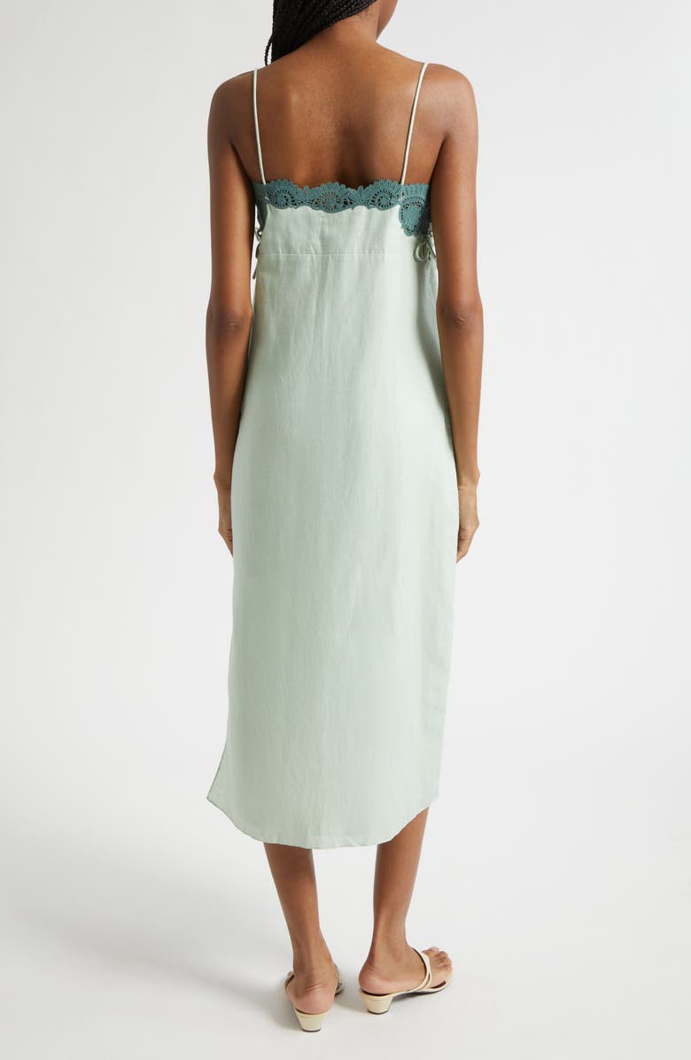 POSSE Darya Broderie Trim Side Tie Midi Dress, Alternate, color, Green