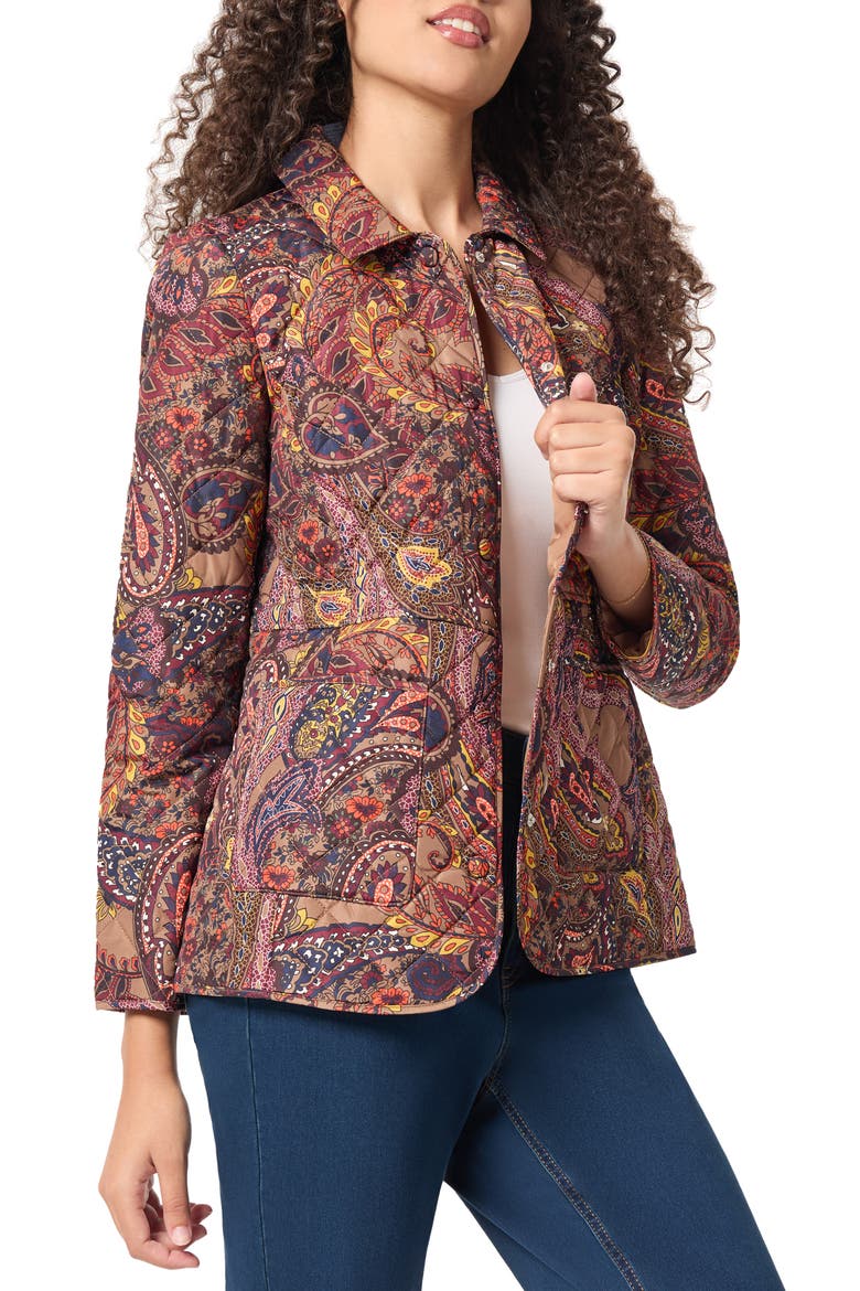 Paisley Print Quilted Bracelet Sleeve Snap Front Jacket, Alternate, color, CARAMEL MULTI