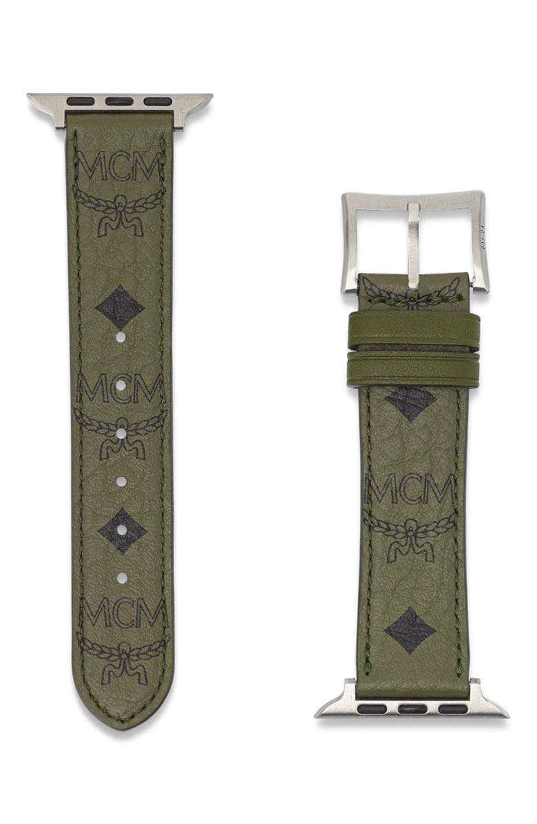 MCM Apple Watch Band in Visetos- M/L, Alternate, color, Green