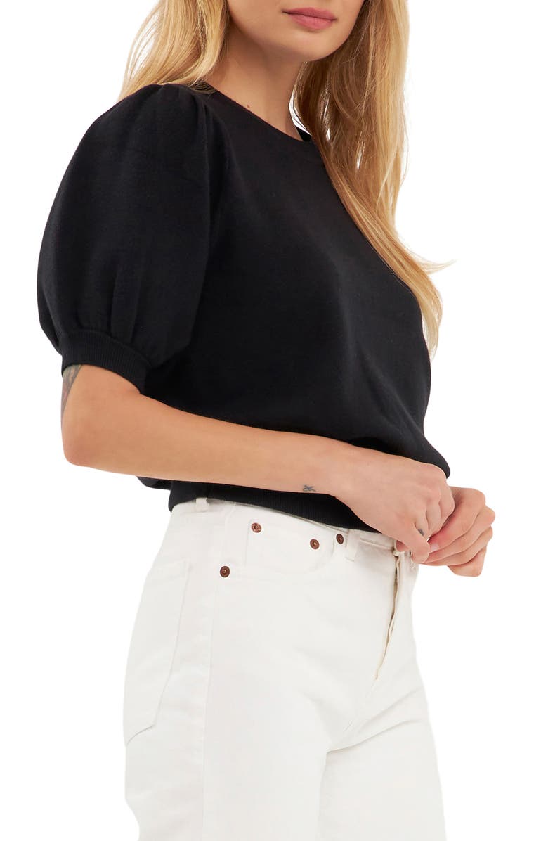English Factory Puff Sleeve Sweater, Alternate, color, 