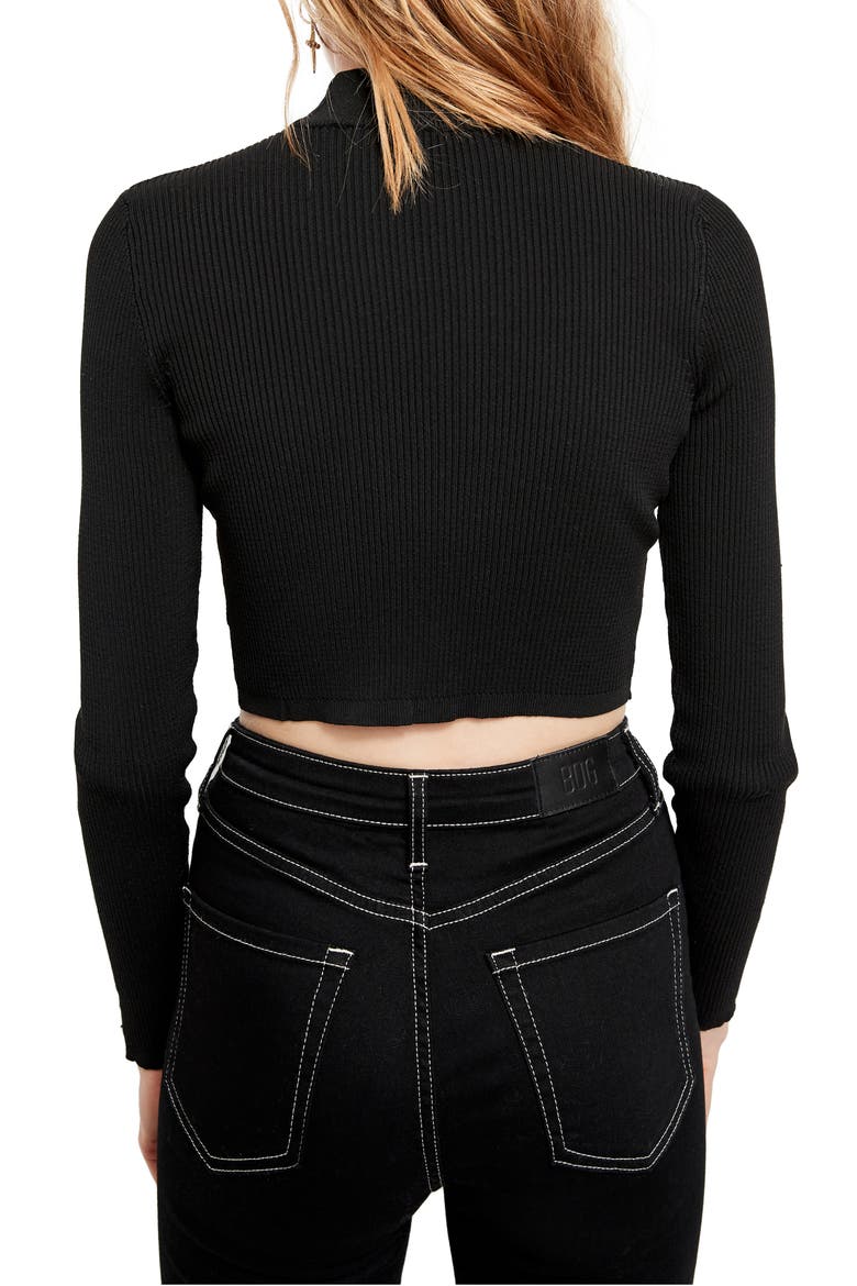 Cutout Mock Neck Crop Sweater, Alternate, color, BLACK