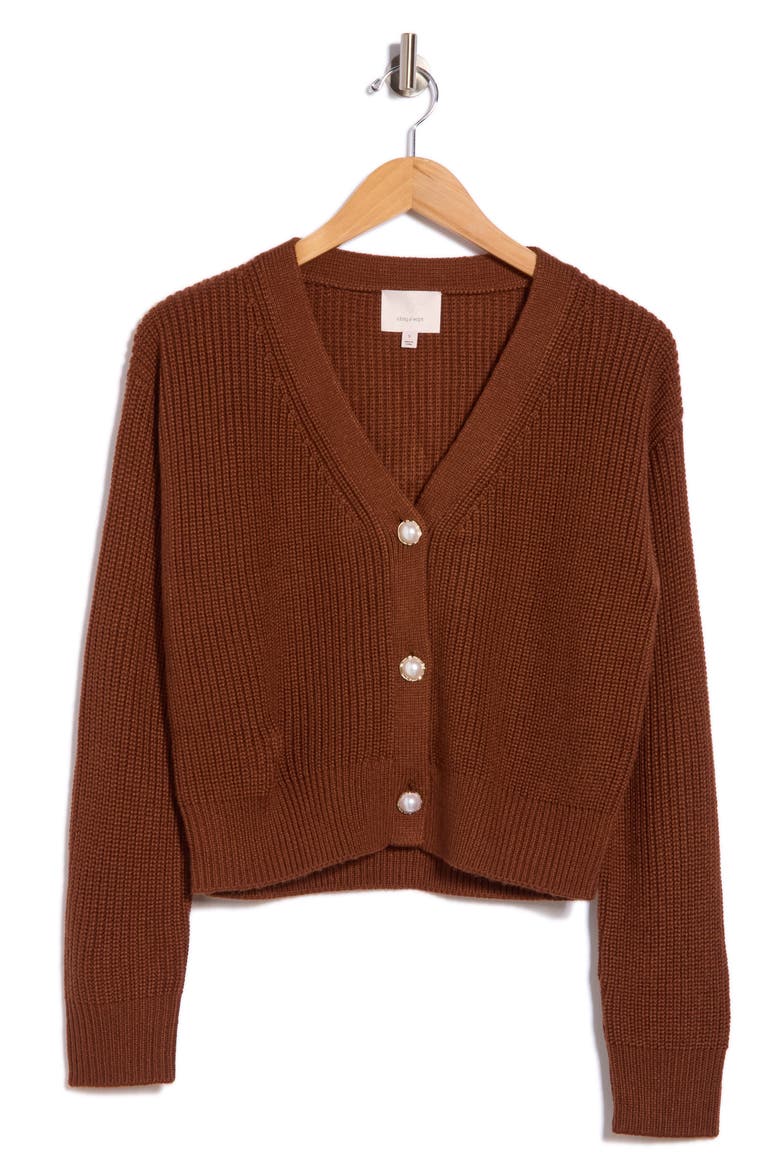 Palmer V-Neck Cardigan, Main, color, DARK SEPIA